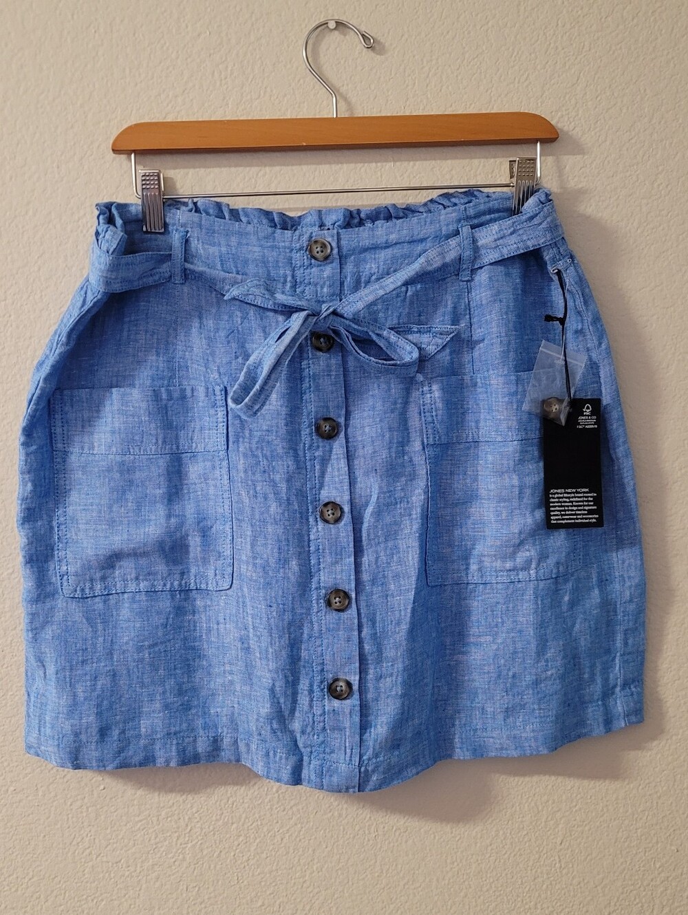 NWT Jones & Co Jones New York 100% Linen Skort Button Front Elastic Pull On L